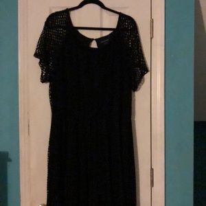 Black Mesh Covered Fit and Flare Dress